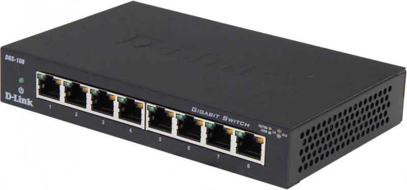 D-Link Dgs-108 Switch 8 Puertos Gigabit  10/100/1000Mbps Metalico